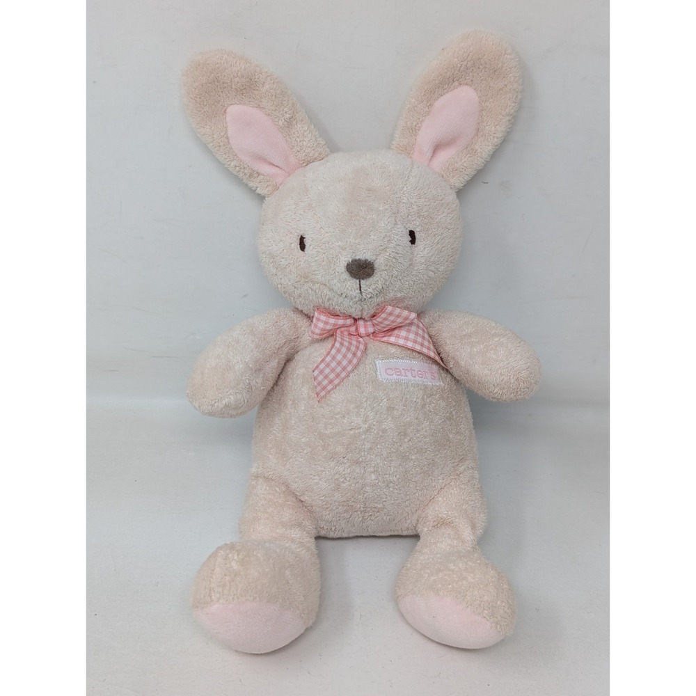 Carters Just one Year Stuffed Plush Bunny Rabbit Rattle Lovey Bow Prestige VTG